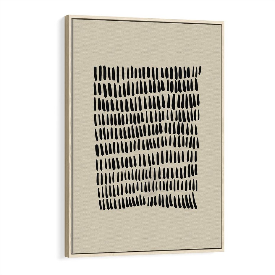 Obraz w ramie 80x120 - Energetyczne Pulsacje Nowości - boho plakat, czarne kropki kreski - rama drewno