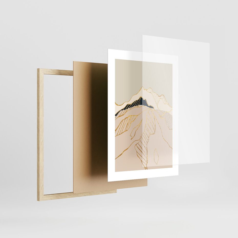 Zestaw obrazy w ramie 50x70 galeria - Złote, góry, abstrakcja, akwarela - rama drewno