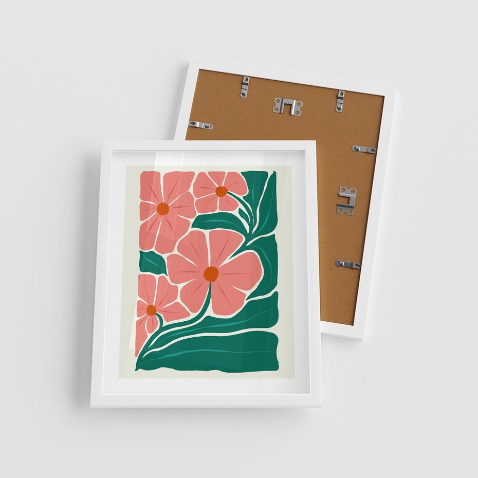 Plakat w ramie 40x50 - Energiczne Opowieści - kwiaty, sztuka nowoczesna - rama biała