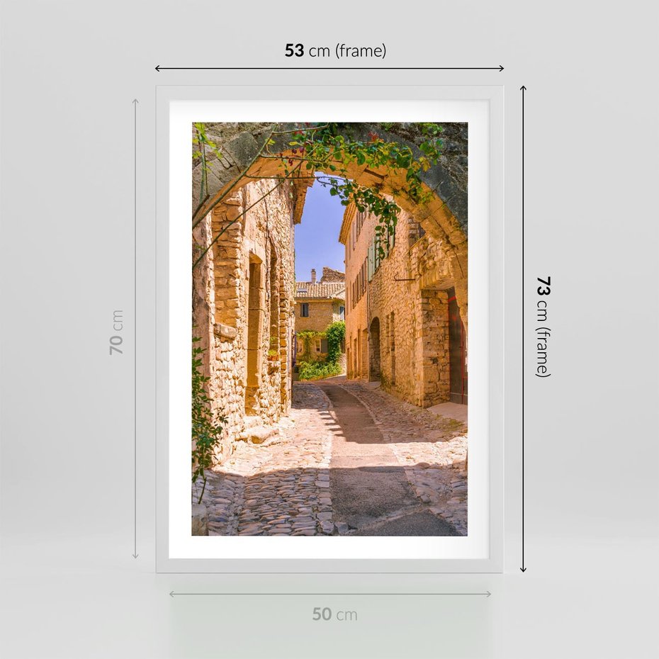 Plakat w ramie 50x70 - Malownicza uliczka w perspektywie - uliczka, perspektywa - rama biała
