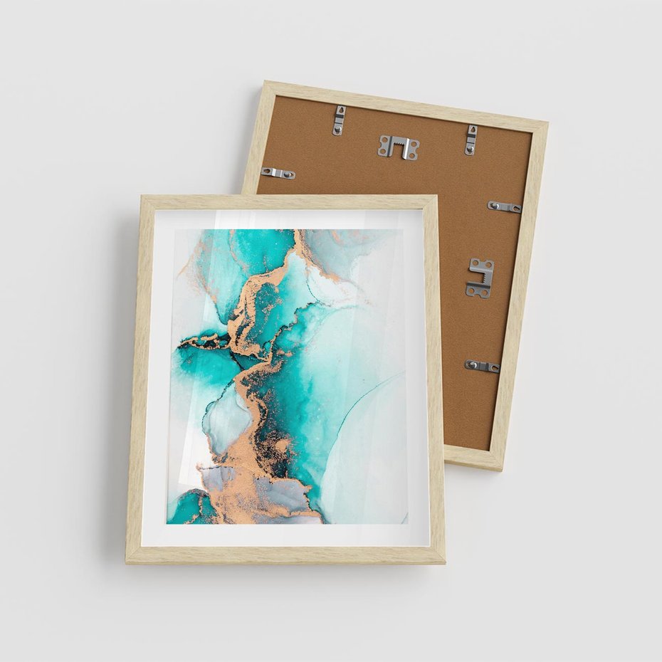 Plakat w ramie 40x50 - Elegancja i Subtelność - marmur, złoto - rama drewno