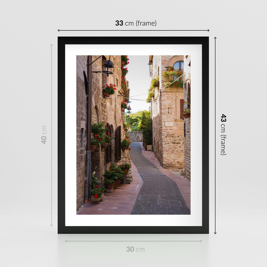 Plakat w ramie 30x40 - Miłość na Romantycznej Uliczce - romantyczna, uliczka - rama czarna