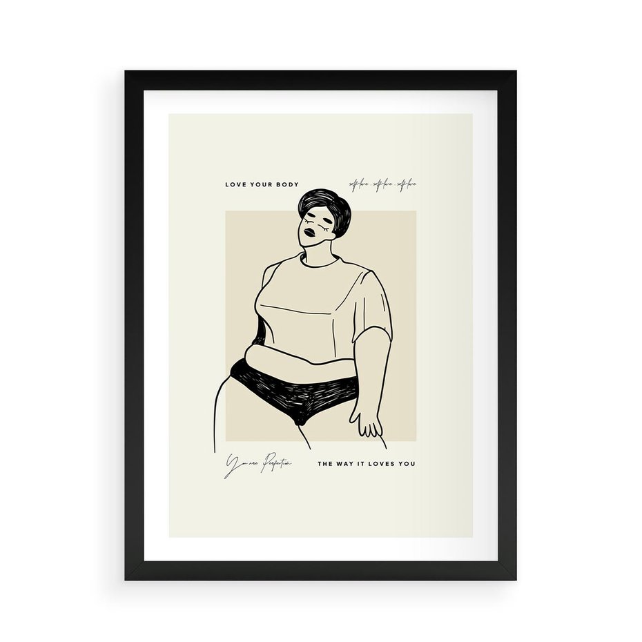 Plakat w ramie 50x70 - Elegancja Kobiecej Formy - nowoczesna sztuka kobieca, plakat - rama czarna