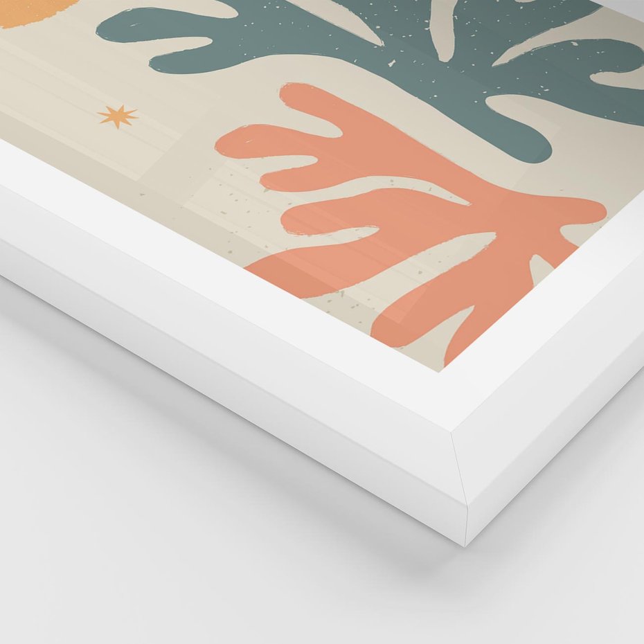 Plakat w ramie 50x70 - Inspirująca Równowaga - boho formy, kształty - rama biała