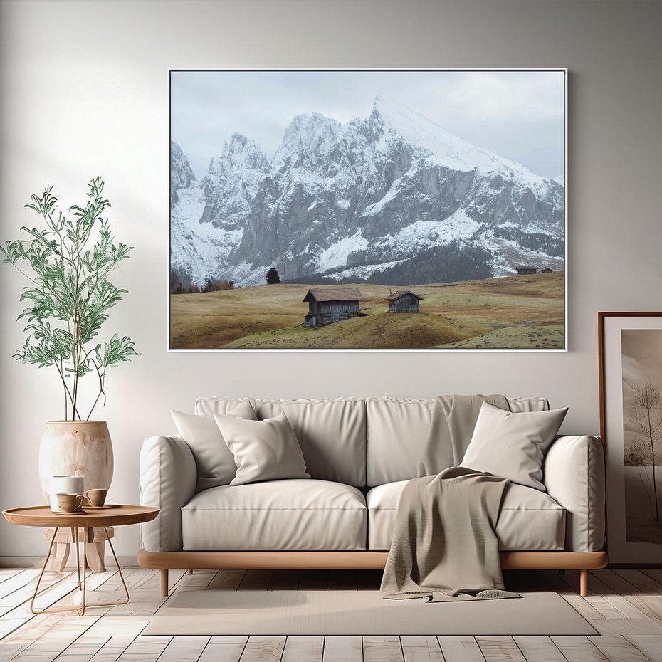 Obraz w ramie 70x50 - Odkryj Ich Urok - góry, skandynawia - rama biała