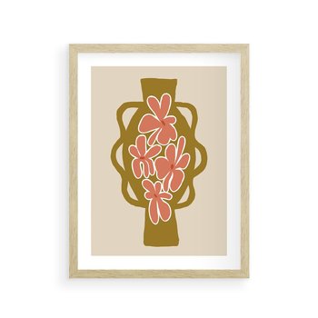 Plakat w ramie 40x50 - Rozbijające Formy - abstrakcyjny plakat, kwiaty na wazonie - rama drewno