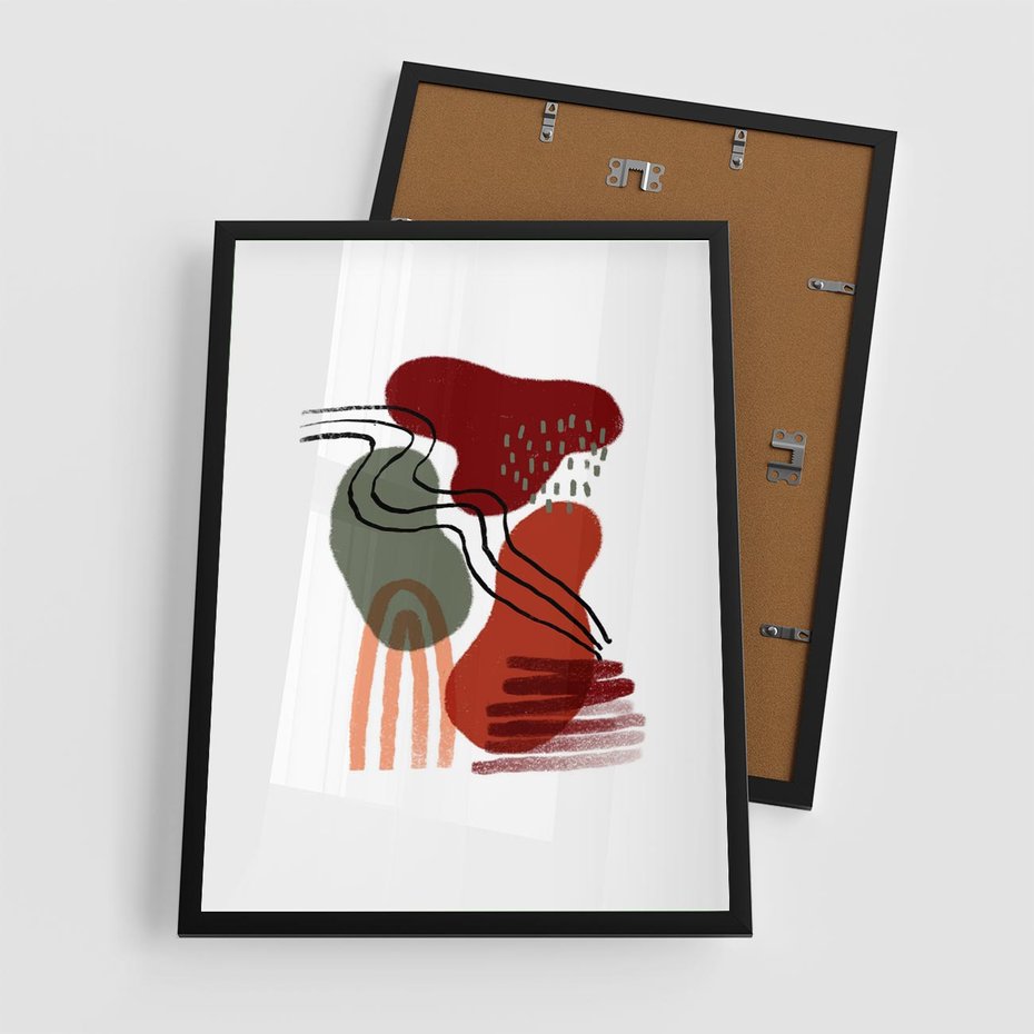 Plakat w ramie 50x70 - Boho Przenikanie - abstrakcyjna sztuka, boho kształty - rama czarna