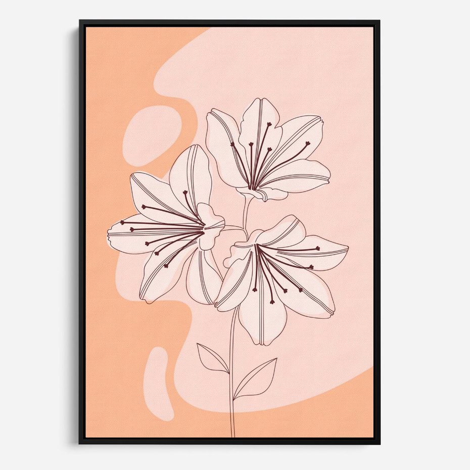 Obraz w ramie 70x100 - Kwiatowa Harmonia - minimalistyczny plakat, pudrowe kwiaty - rama czarna