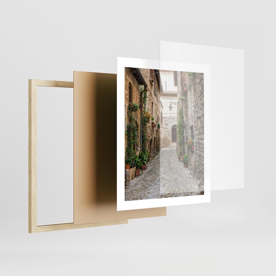 Plakat w ramie 40x50 - Urok Uliczki we Włoszech - uliczka, Włochy - rama drewno