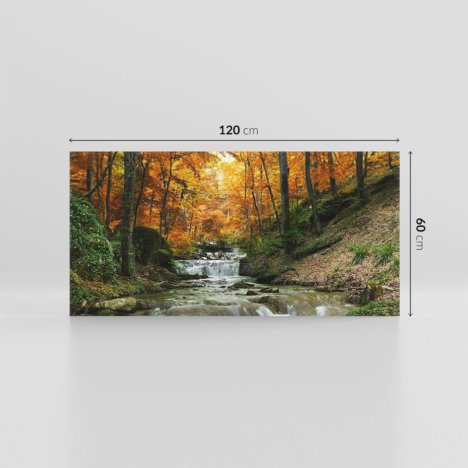 Obraz na płótnie 120x60 - Urok lasu: drzewa i strumyk w harmonii - las, drzewa