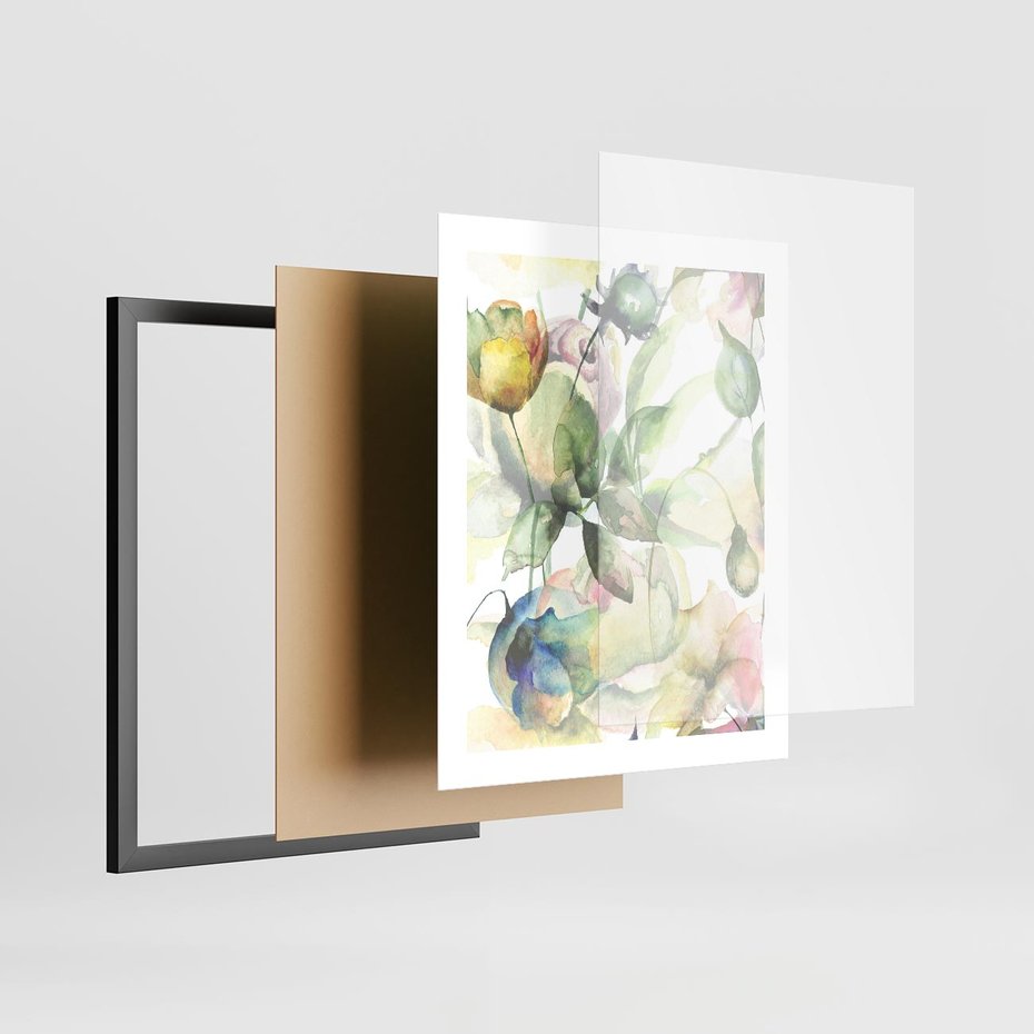 Plakat w ramie 40x50 - Delikatne Kolory - akwarelowe, kwiaty - rama czarna