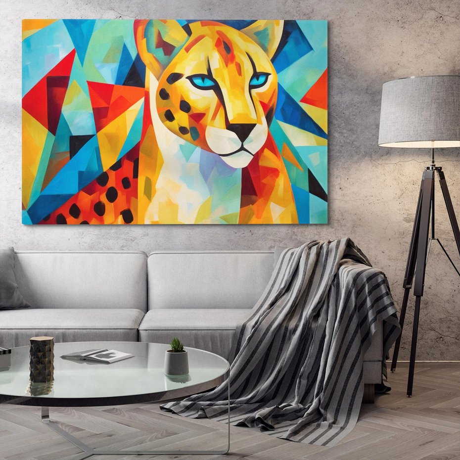Obraz na płótnie 100x70 - Dzikie Piękno - abstrakcyjny portret geparda, intensywne kolory