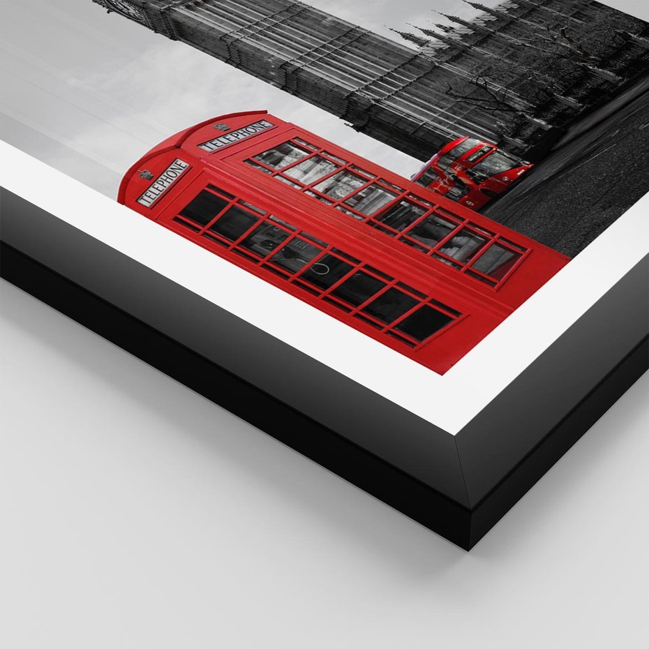 Plakat w ramie 40x50 - Budka telefoniczna przed Big Benem - budka, Londyn - rama czarna
