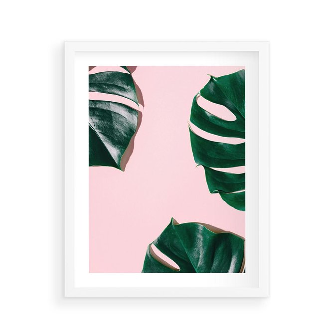 Plakat w ramie 40x50 - Siła Natury - liście, monstera - rama biała