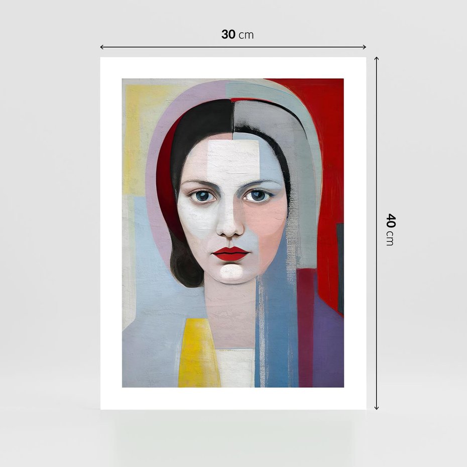 Plakat bez ramy 30x40 - Kolorowe Granice Form - abstrakcyjny obraz olejny, portret twarzy kobiety
