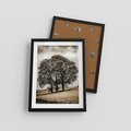 Plakat w ramie 30x40 - Spokojna Osamotniona Chwila - beżowe kolory, samotne drzewo na polu - rama czarna