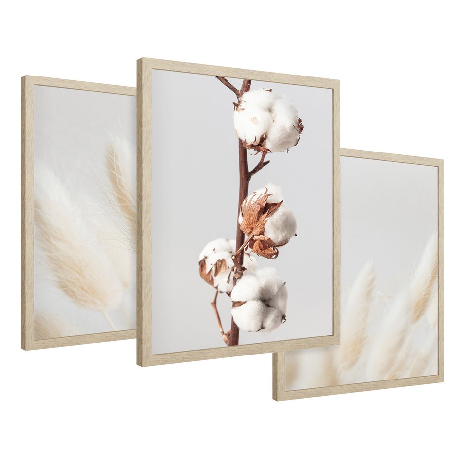 Zestaw obrazy w ramie 40x50 galeria - Suche, trawy, boho, pampas - rama drewno