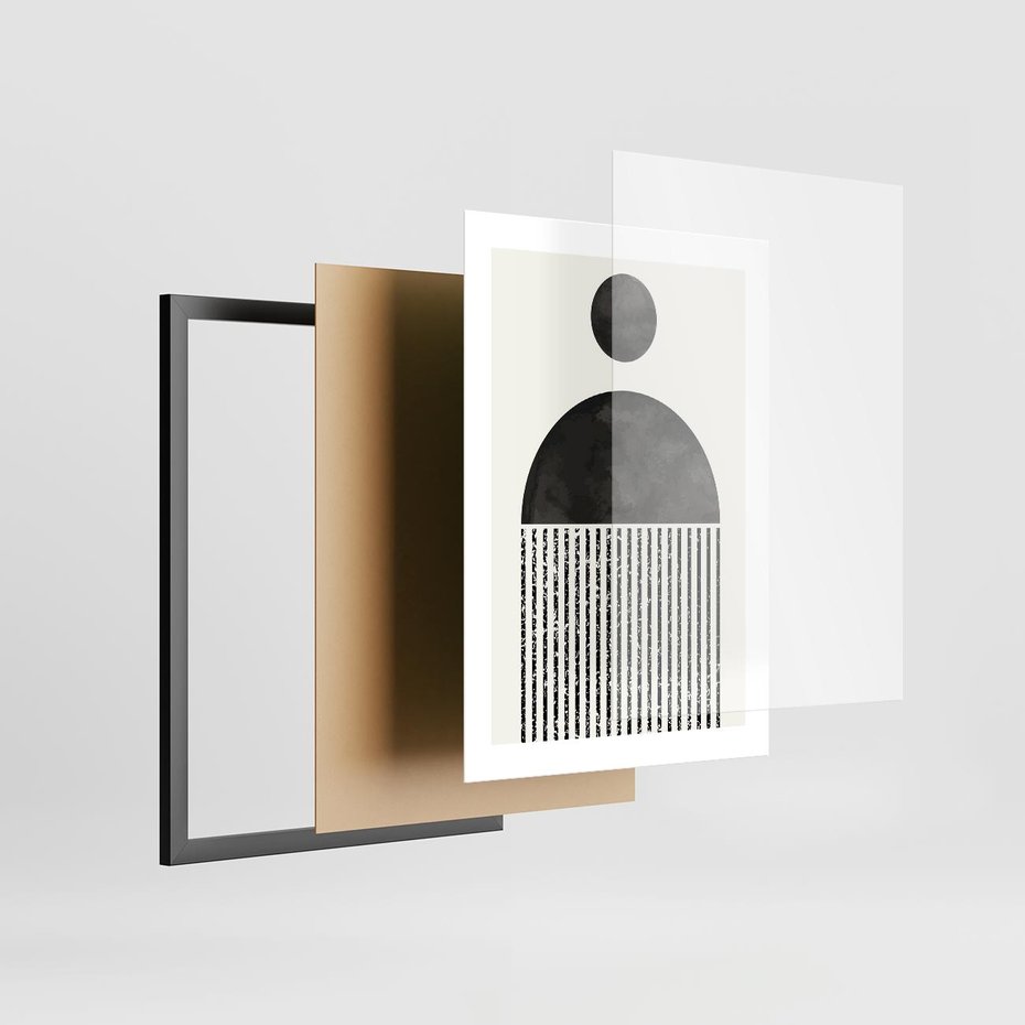 Plakat w ramie 30x40 - Księga Wibracji - abstrakcyjne czarno białe formy, minmalizm - rama czarna