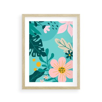 Plakat w ramie 30x40 - Kwiatowy Impuls - pastelowa kompozycja, kwiaty - rama drewno