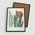 Plakat w ramie 50x70 - Graficzna Harmonia: Liście i Rośliny na Plakacie - liście, grafika - rama czarna