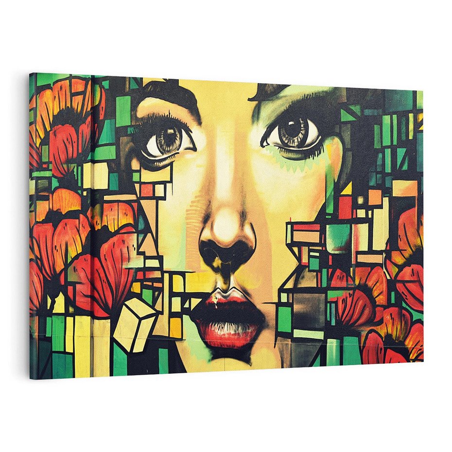 Obraz na płótnie 120x80 - Twarze na murze - twarz, graffiti