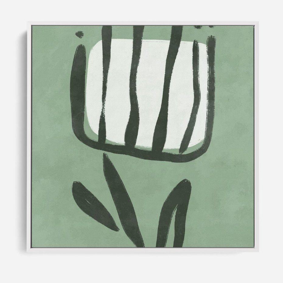 Obraz w ramie 80x80 - Objęcia Zieleni - zielona abstrakcja, zgaszona zieleń - rama biała