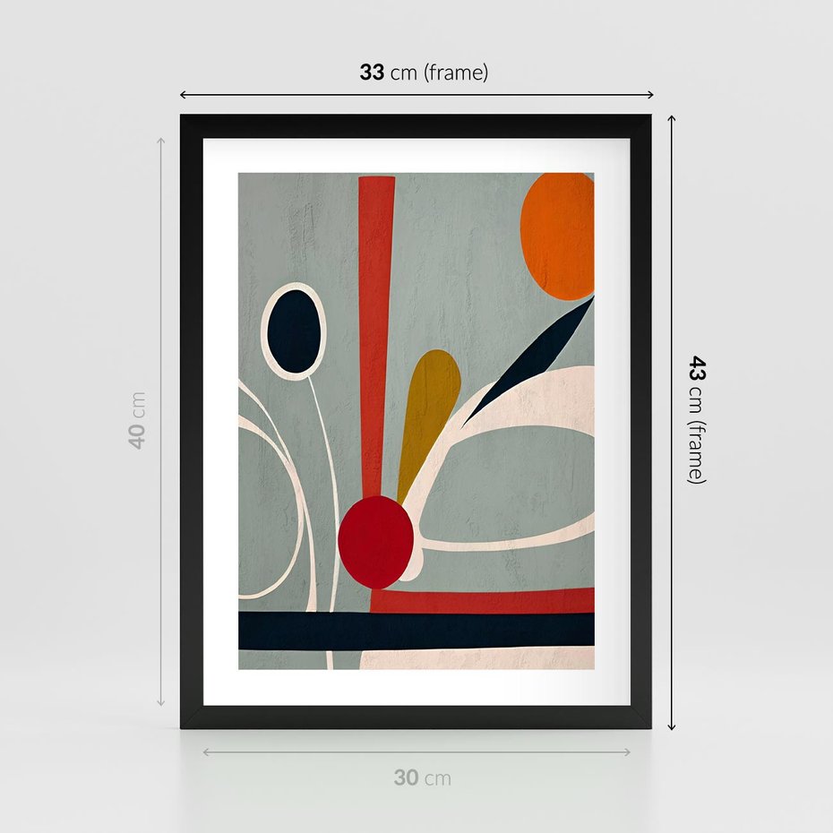 Plakat w ramie 30x40 - Harmonia Kolorowych Impulsów - abstrakcyjny obraz olejny, dziwne formy - rama czarna