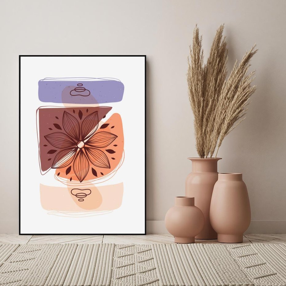 Obraz w ramie 50x70 - Kwiatowa Oaza - abstrakcyjna sztuka, plamy - rama czarna