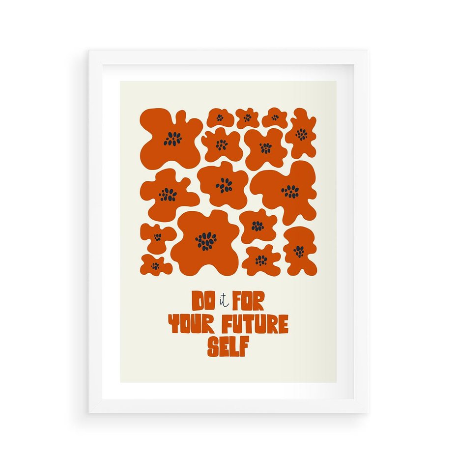 Plakat w ramie 50x70 - Taniec Kolorowych Promieni - self care, kompozycja kwiaty - rama biała