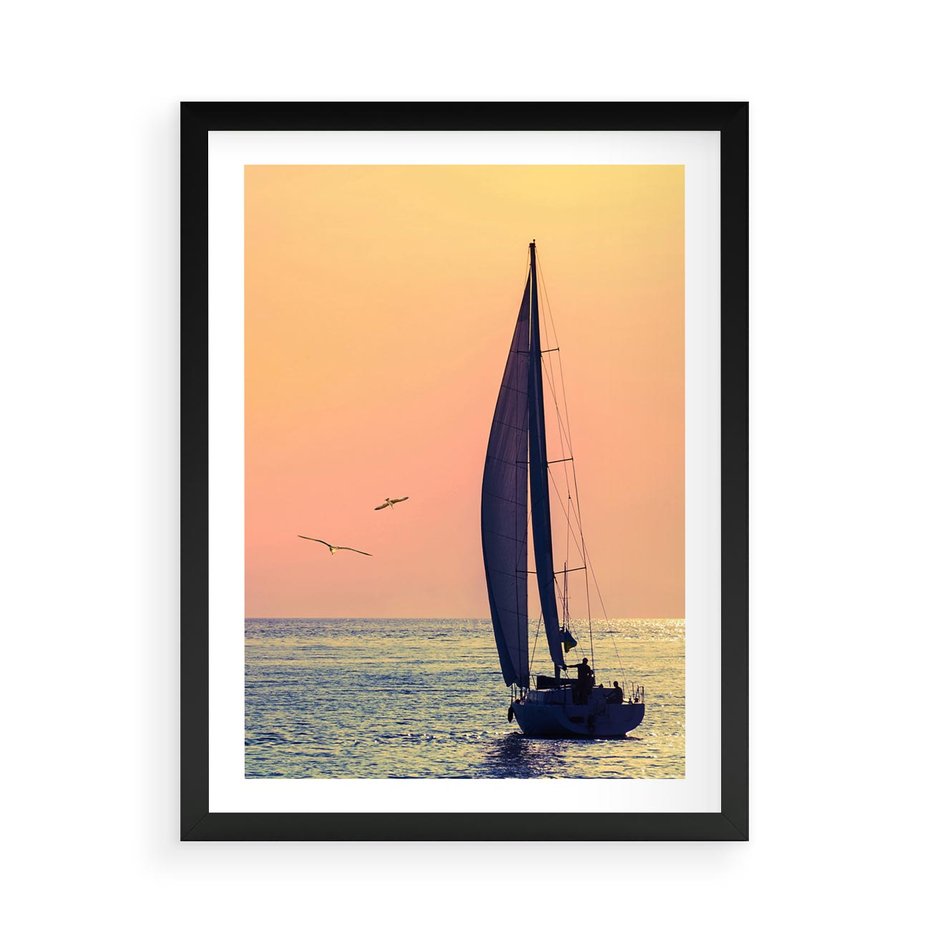 Plakat w ramie 50x70 - Żaglówka na Horyzoncie - żaglówka, jacht - rama czarna