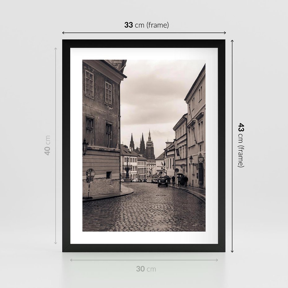 Plakat w ramie 30x40 - Przygoda Na Horyzoncie - uliczka, perspektywa - rama czarna