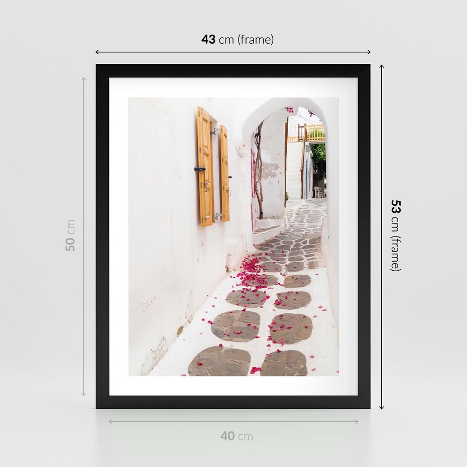 Plakat w ramie 40x50 - Urok Południowej Uliczki - uliczka, południe - rama czarna