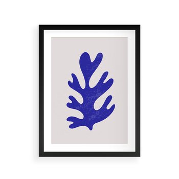 Plakat w ramie 30x40 - Przenikająca Struktura - boho plakat, niebieski liść w intensywnym kolorze - rama czarna