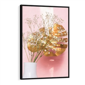 Obraz w ramie 50x70 - Blask Natury - złote, liście - rama czarna