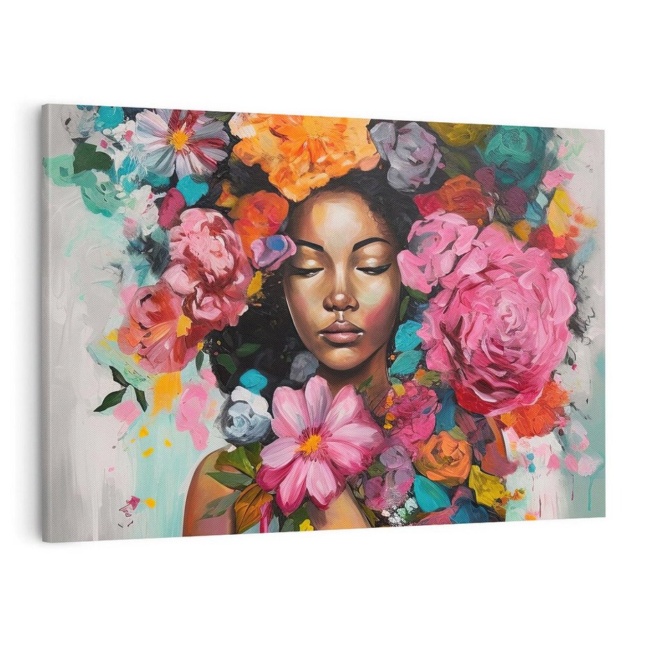 Obraz na płótnie 120x80 - Z Głową w Kwiatach - obraz olejny, sztuka nowoczesna