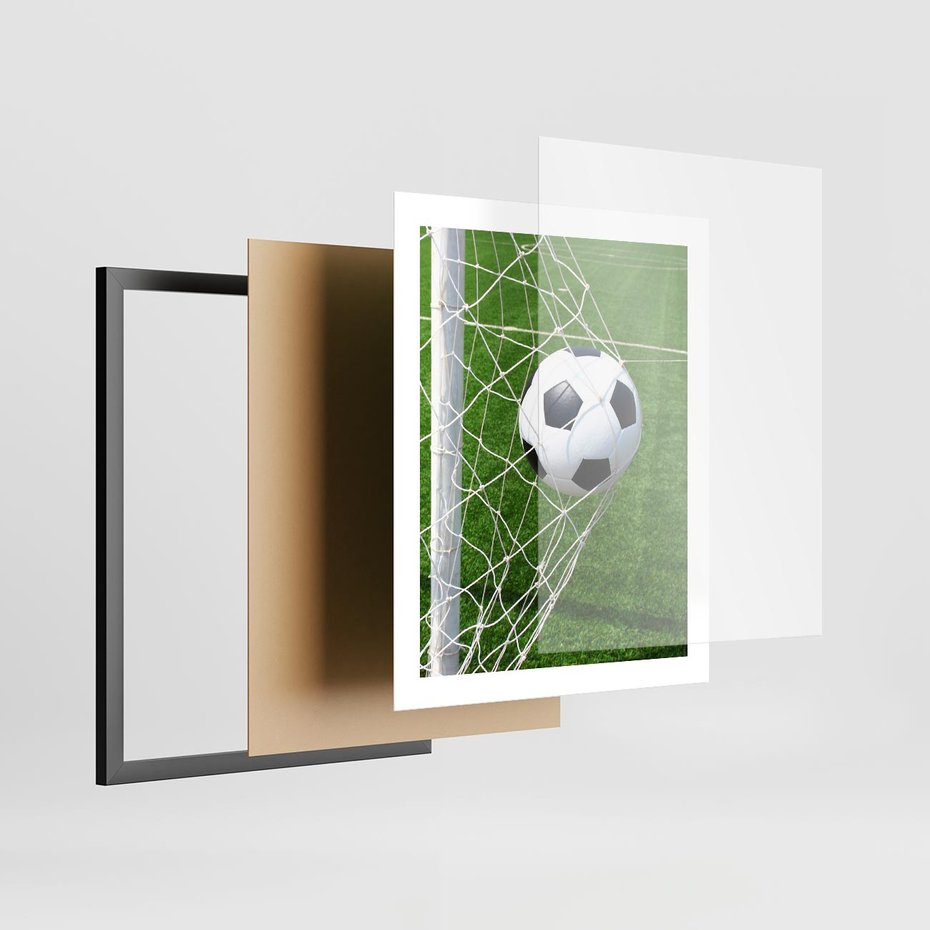 Plakat w ramie 40x50 - Namiętność Piłki i Gola - piłka nożna, gol - rama czarna