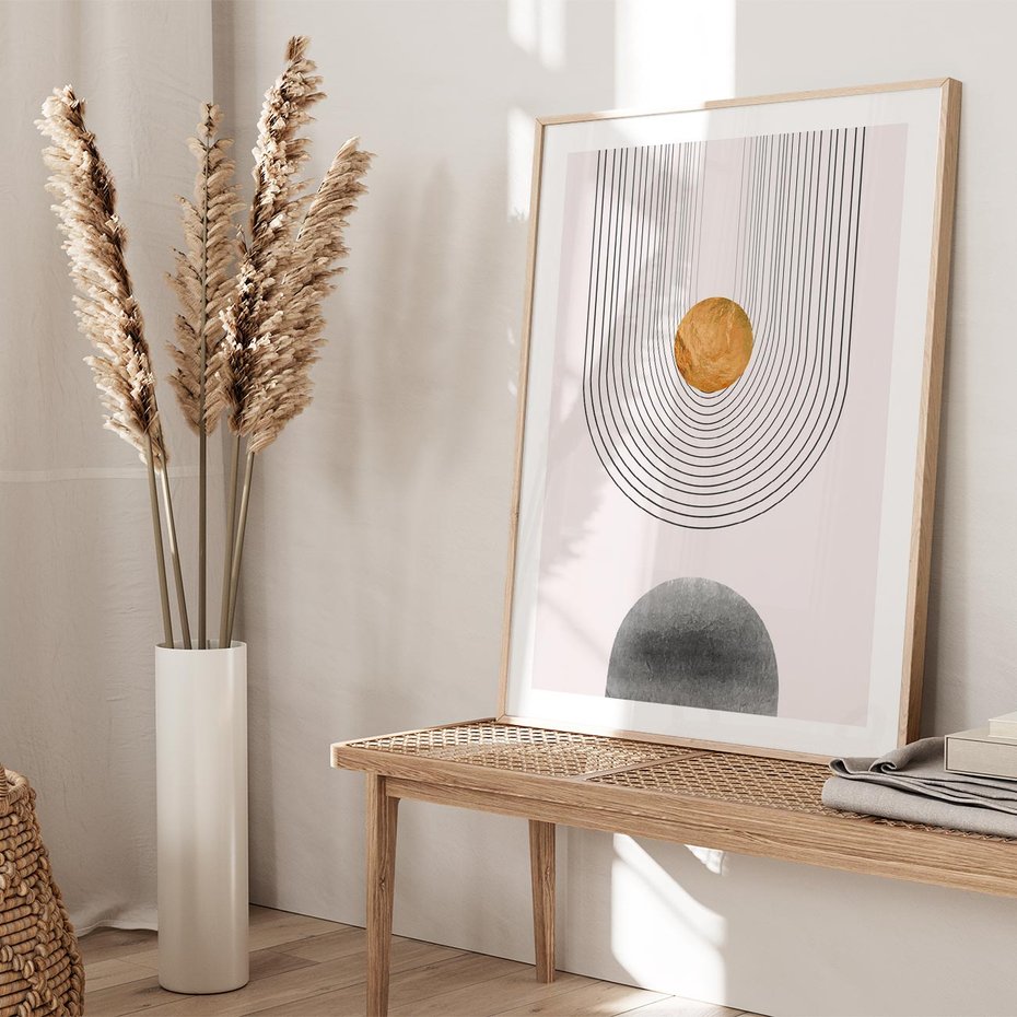 Plakat w ramie 50x70 - Geometryczny Blask - nowoczesna grafika, geometria - rama drewno