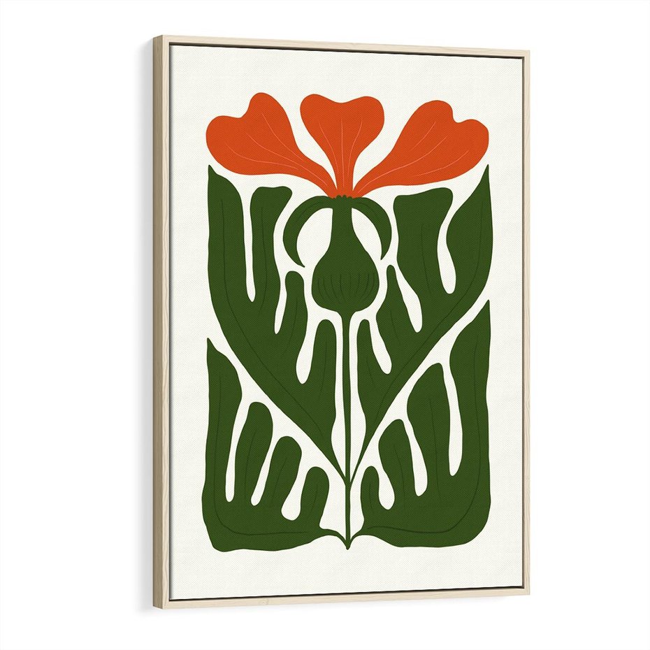 Obraz w ramie 80x120 - Minimalistyczny Urok Kwiatu - kwiat, sztuka nowoczesna - rama drewno