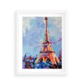 Plakat w ramie 40x50 - Paryska Wieża - olejny abstrakcyjny obraz, wieża eiffla - rama biała