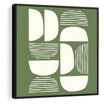 Obraz w ramie 50x50 - Migotliwe Formy - geometryczne boho kształty na brązowym, oliwkowym tle - rama czarna