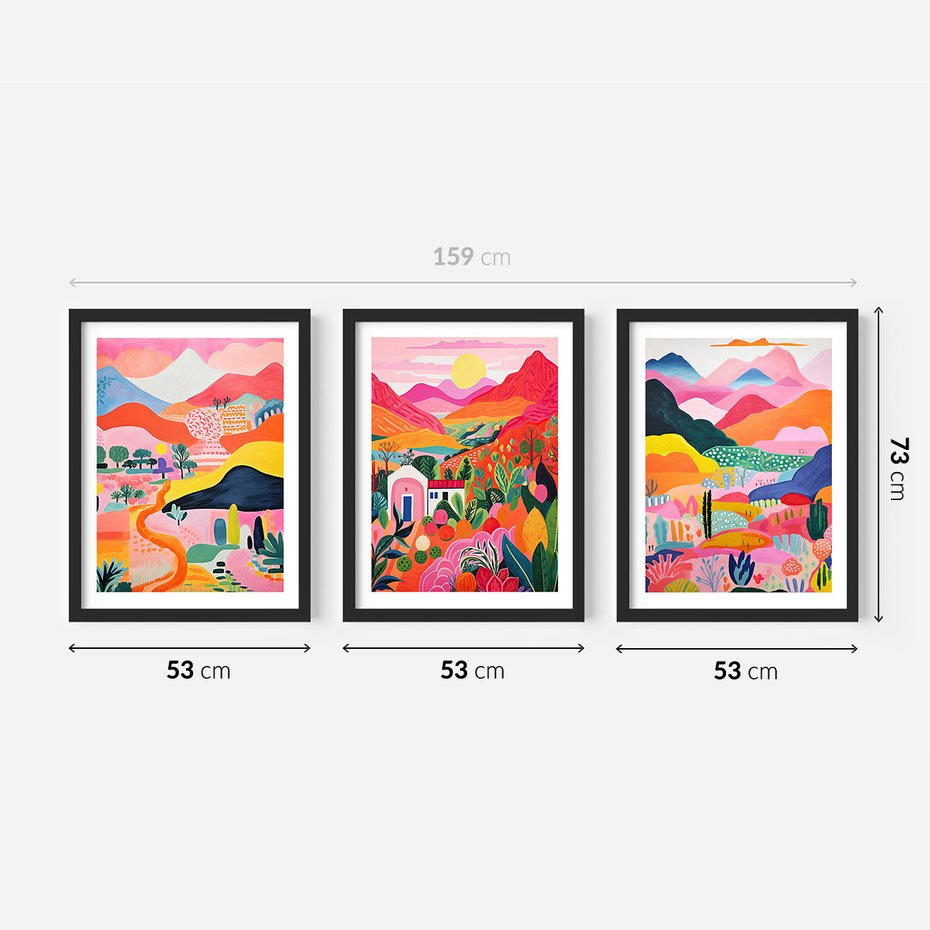 Zestaw obrazy w ramie 50x70 galeria - góry, pejzaż, krajobraz, boho - rama czarna