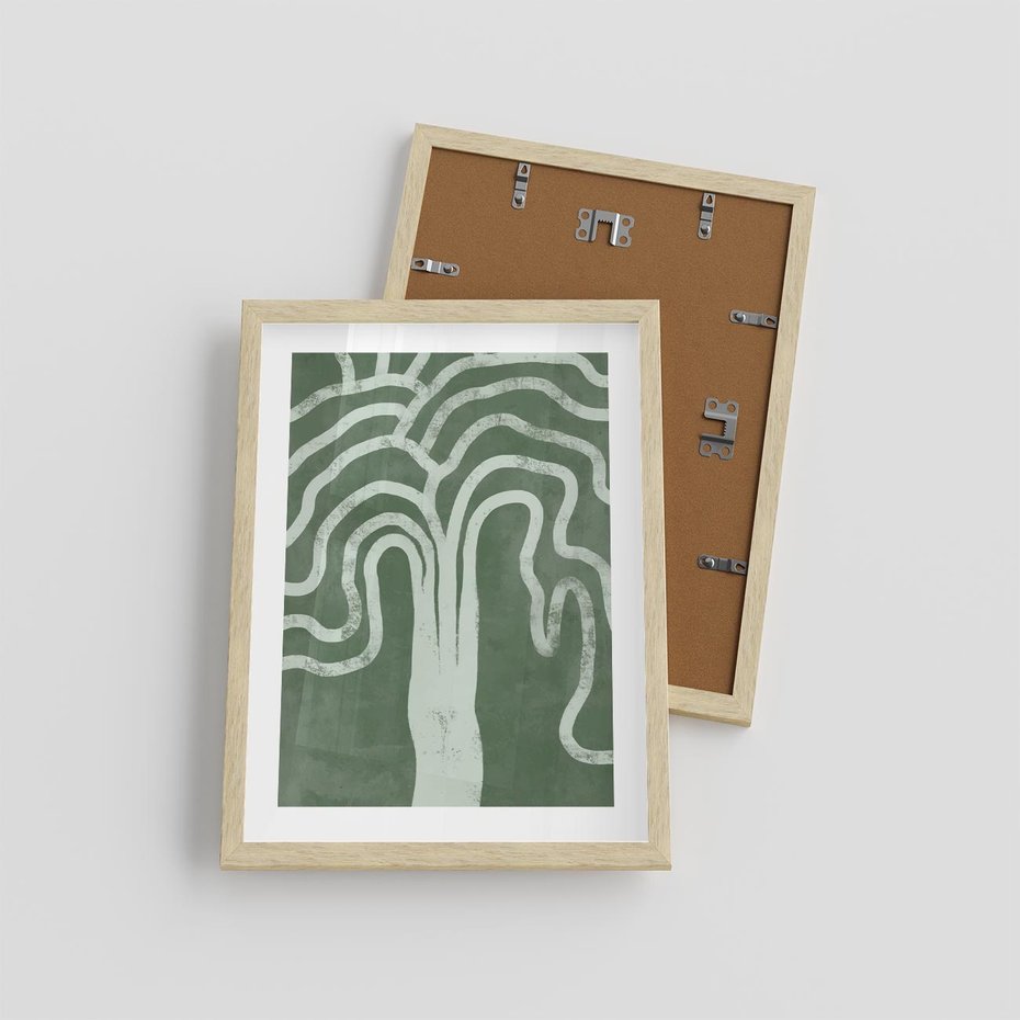Plakat w ramie 30x40 - Inspirujące Zawiłości Zieleni - abstrakcyjny kształt, zielony plakat - rama drewno