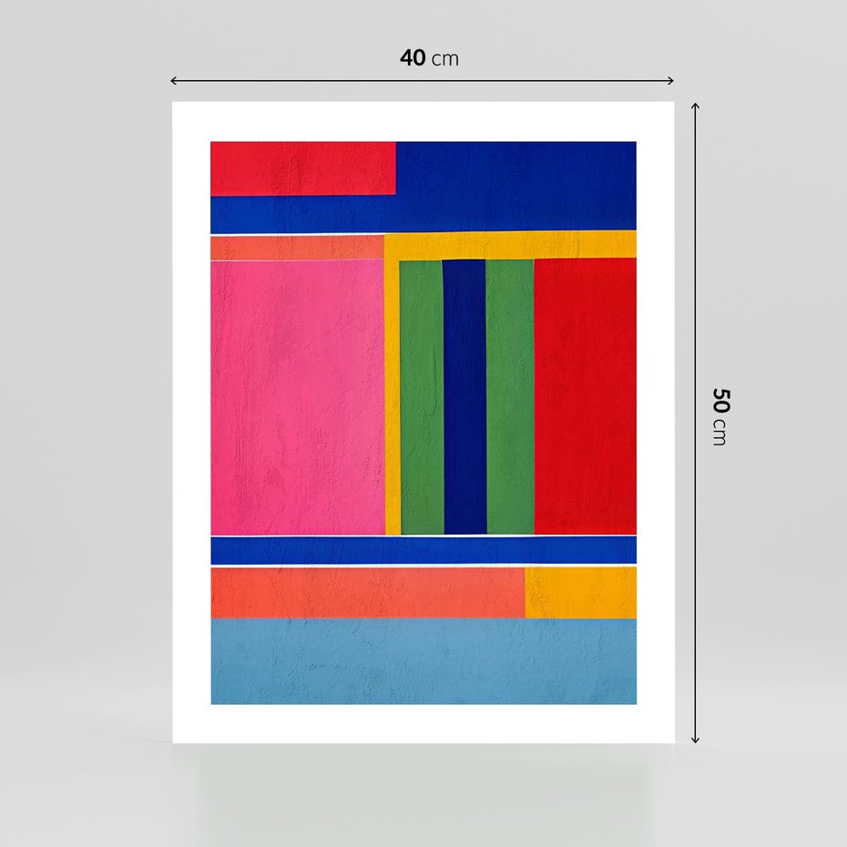 Plakat bez ramy 40x50 - Wnętrza Rozplątanych Barw - abstrakcyjny geometryczny obraz olejny, kolorowe pasy