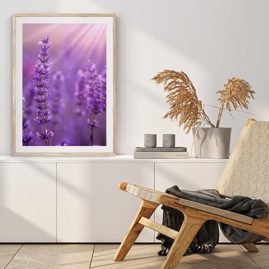 Plakat w ramie 30x40 - Fioletowa harmonia lawendy - lawenda, fiolet - rama drewno