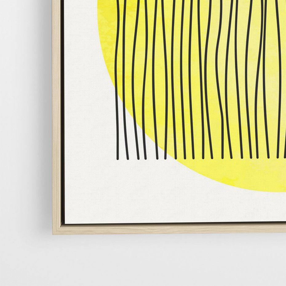 Obraz w ramie 50x70 - Ciepłe Przenikanie - geometria, żółte koło - rama drewno