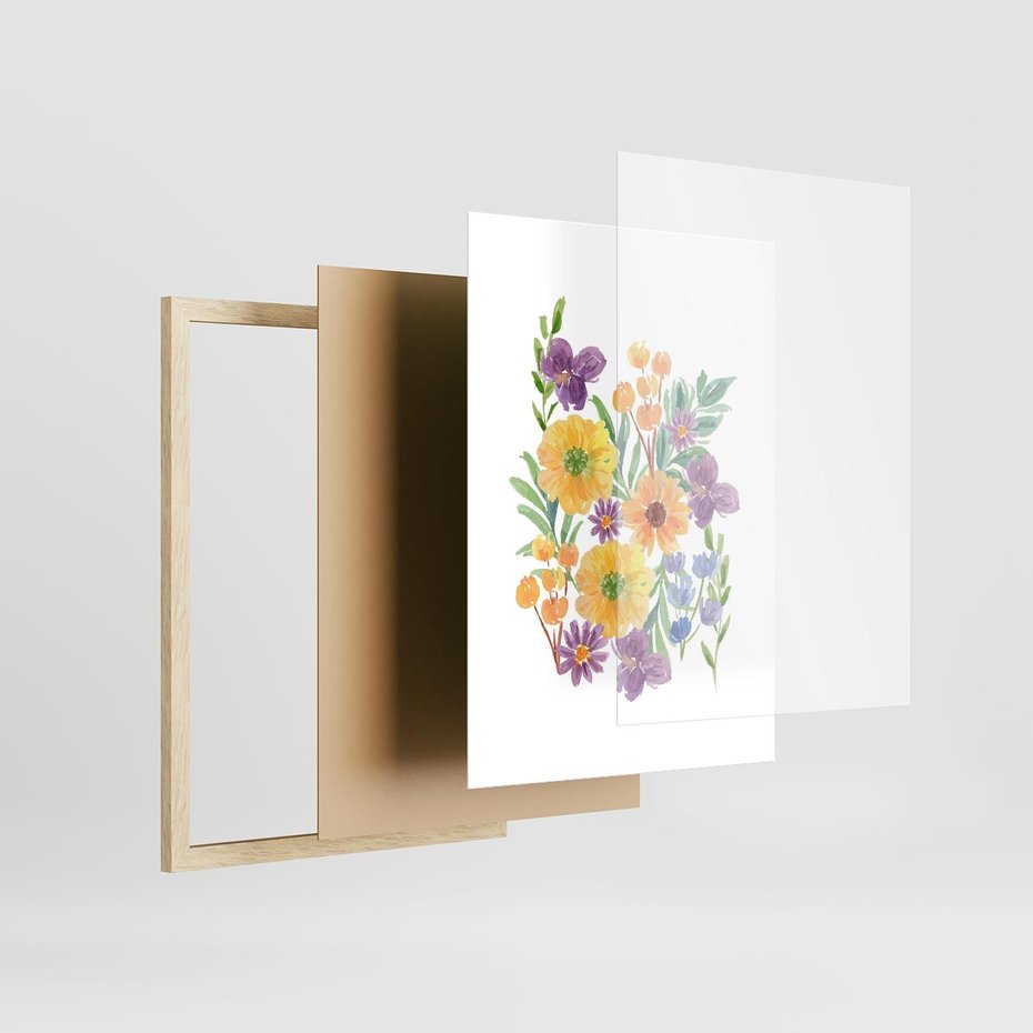 Plakat w ramie 30x40 - Kwiatowe Wibracje - akwarelowe polne kwiaty, minimalistyczny plakat - rama drewno