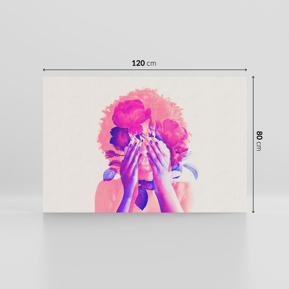 Obraz na płótnie 120x80 - Kwiaty we Włosach - różowa postać, grafika