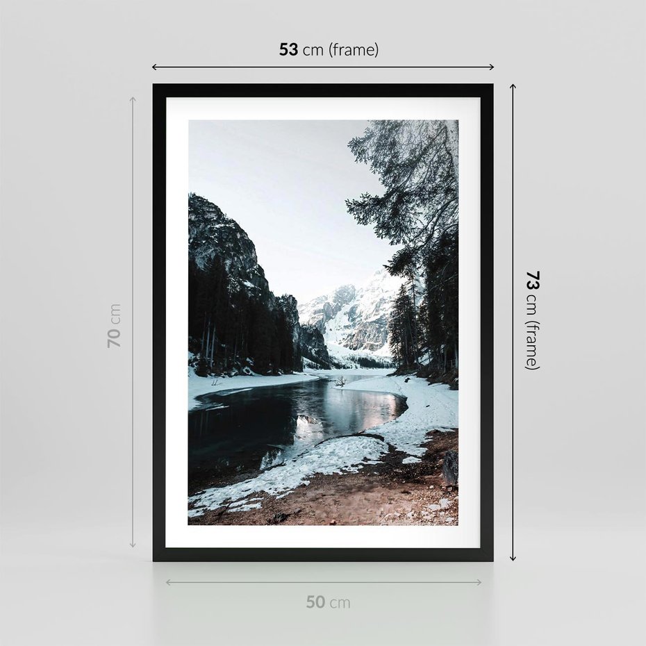 Plakat w ramie 50x70 - Zamarznięta Rzeka - zima w górach, zamarznięta rzeka - rama czarna
