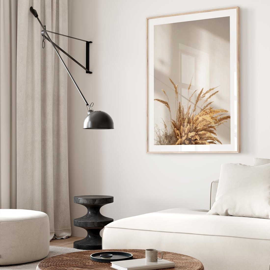 Plakat w ramie 30x40 - Natura i Elegancja: Obraz Boho - trawy, boho - rama drewno