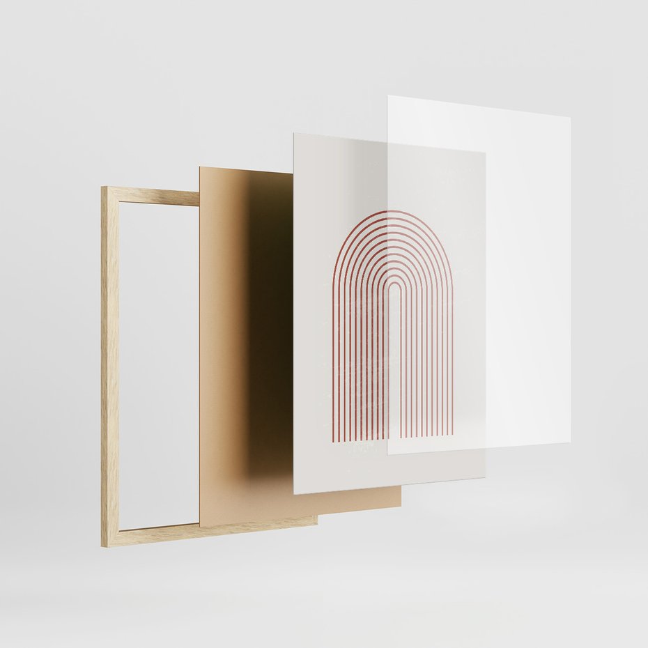 Zestaw obrazy w ramie 40x50 galeria - Boho, słońce, graficzne - rama drewno